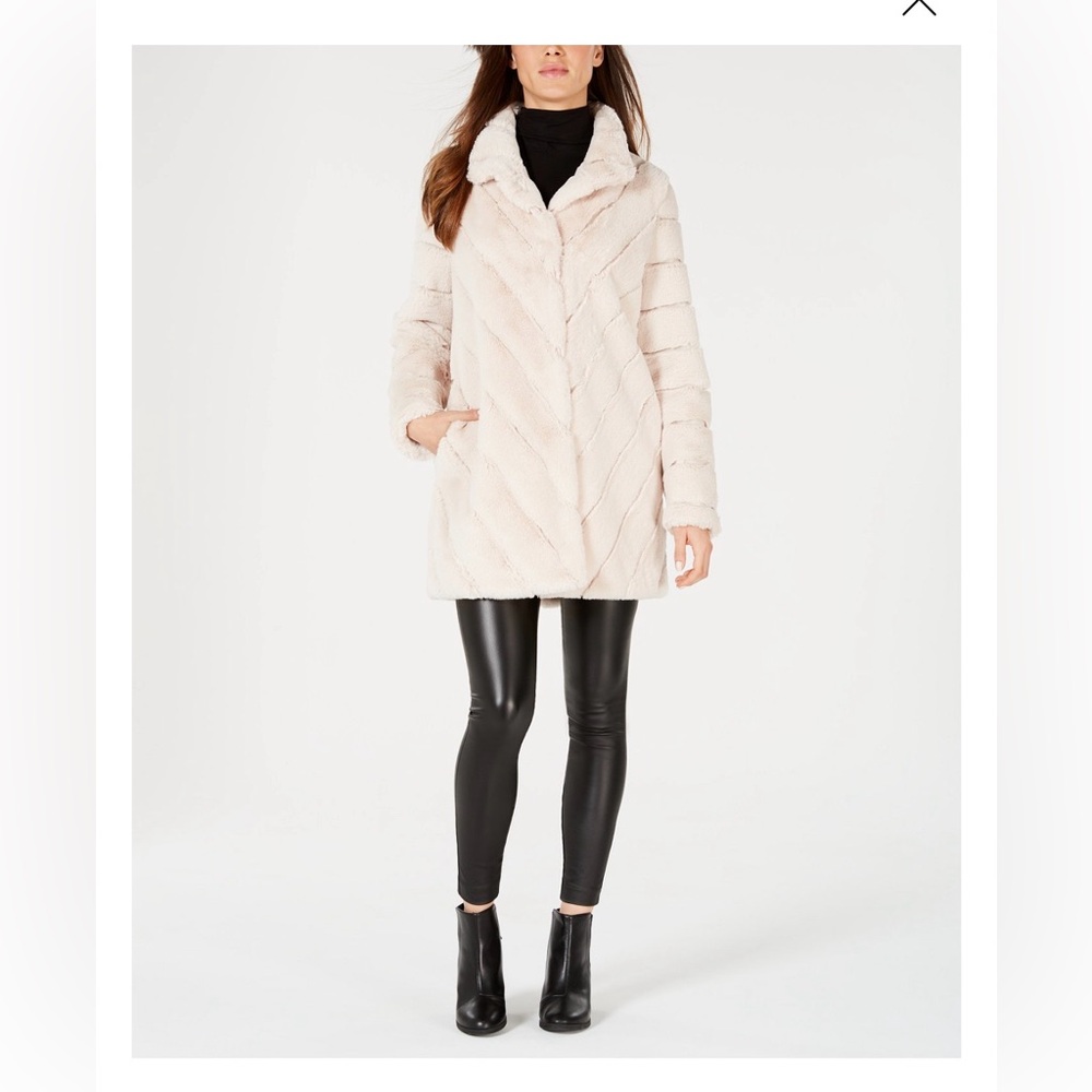 Calvin Klein Faux-Fur Chevron Coat